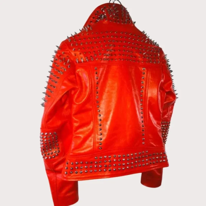 Handmade Red Punk Biker Jackets, Casual Leather Studded Jackets For Men
