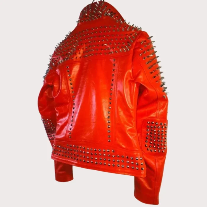 Handmade Red Punk Biker Jackets, Casual Leather Studded Jackets For Men