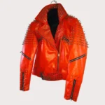 Handmade Red Punk Biker Jackets, Casual Leather Studded Jackets For Men