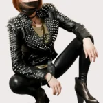 Handmade Women Black Studded Punk Style Leather Jacket