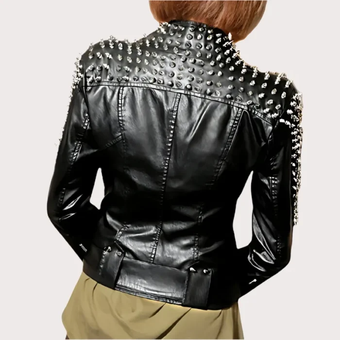 Handmade Women Black Studded Punk Style Leather Jacket