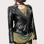 Handmade Women Black Studded Punk Style Leather Jacket