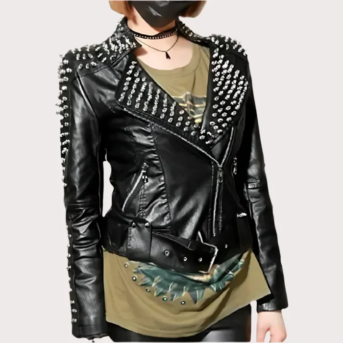 Handmade Women Black Studded Punk Style Leather Jacket