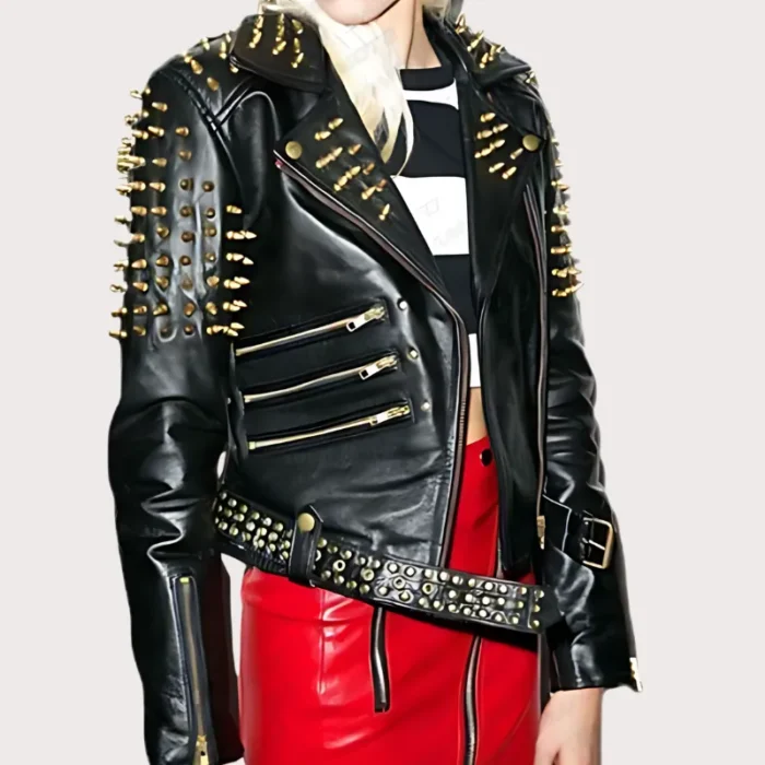 Handmade Womens Plain Black Fashion Studded Punk Style Jacket