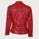 Handmade Womens Red Fashion Studded Punk Style Leather Jacket
