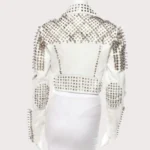 Handmade Womens White Fashion Studded Punk Style Leather Biker Jacket