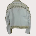 Handmade Womens White Golden Studded Punk Style Biker Leather Jacket