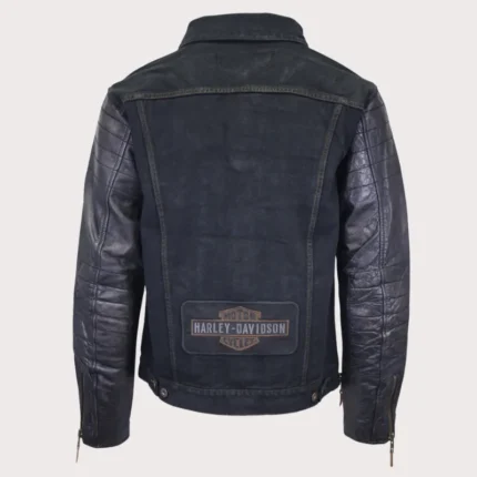 Harley Davidson Mens Denim Jacket with Leather Sleeves