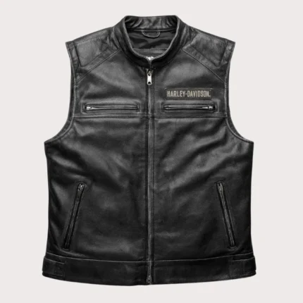 Harley Davidson Motorcycle Black Leather Vest