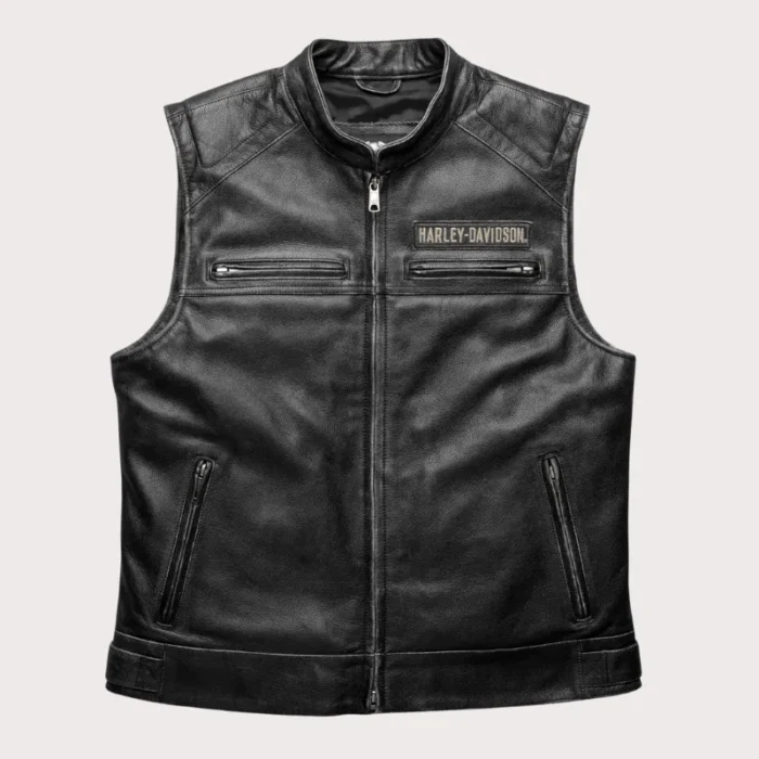 Harley Davidson Motorcycle Black Leather Vest