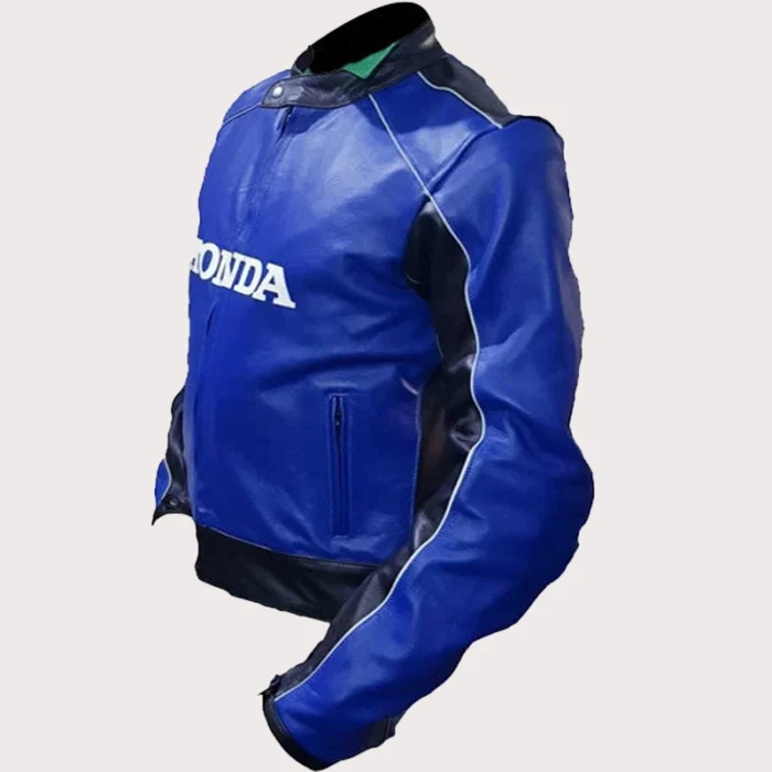 Honda Blue Motorbike Cowhide Leather Jacket