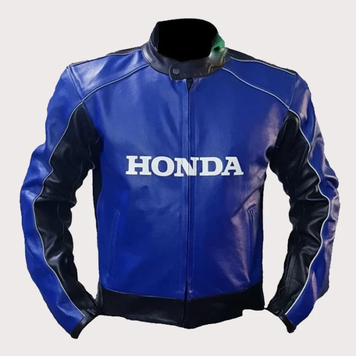 Honda Blue Motorbike Cowhide Leather Jacket