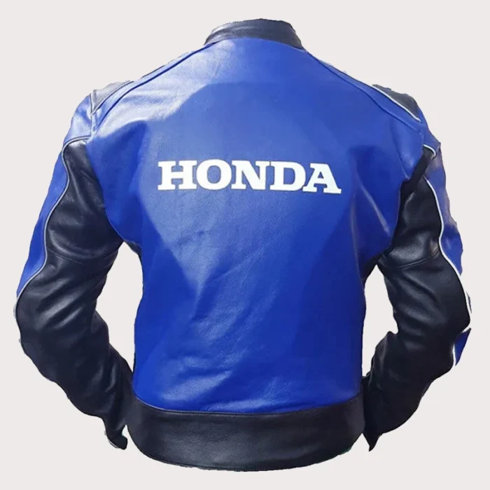 Honda Blue Motorbike Cowhide Leather Jacket