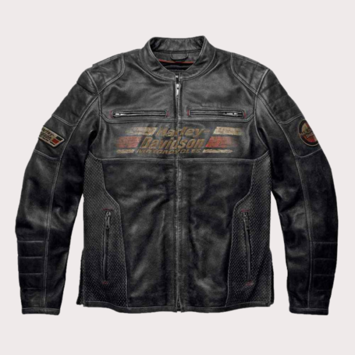Men Harley Davidson Astor Patches Distressed Leather Jacket