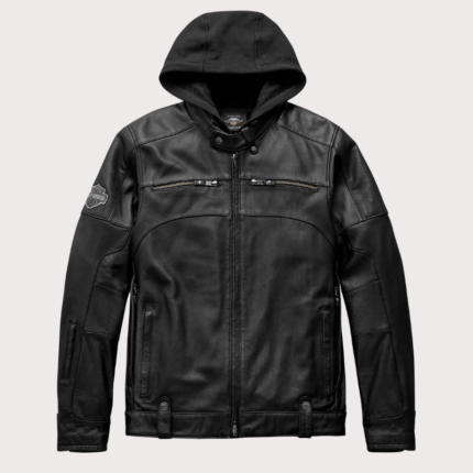 Men's Harley Davidson Biker Leather Jacket with Hood