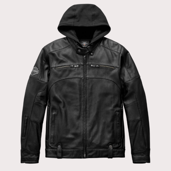 Men's Harley Davidson Biker Leather Jacket with Hood