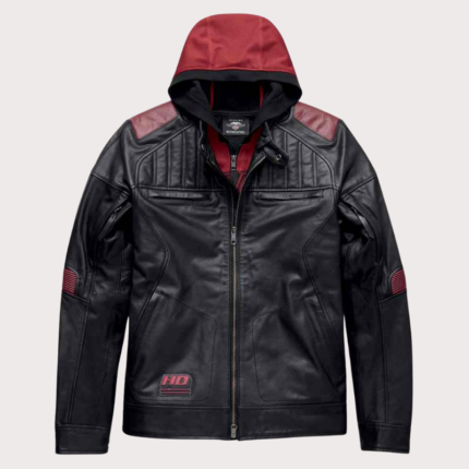 Mens Harley Davidson Motorcycle Leather Jacket with Donhill Hoodie