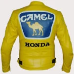 Mens Honda Camel Racing Motorcycle Yellow Leather Jacket
