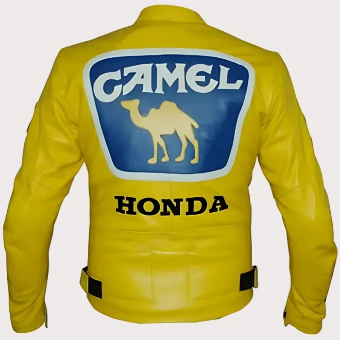 Mens Honda Camel Racing Motorcycle Yellow Leather Jacket