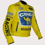 Mens Honda Camel Racing Motorcycle Yellow Leather Jacket