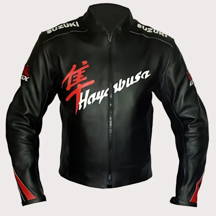 Suzuki Hayabusa Motorcycle Leather Racing Black Jacket
