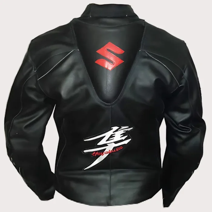 Suzuki Hayabusa Motorcycle Leather Racing Black Jacket