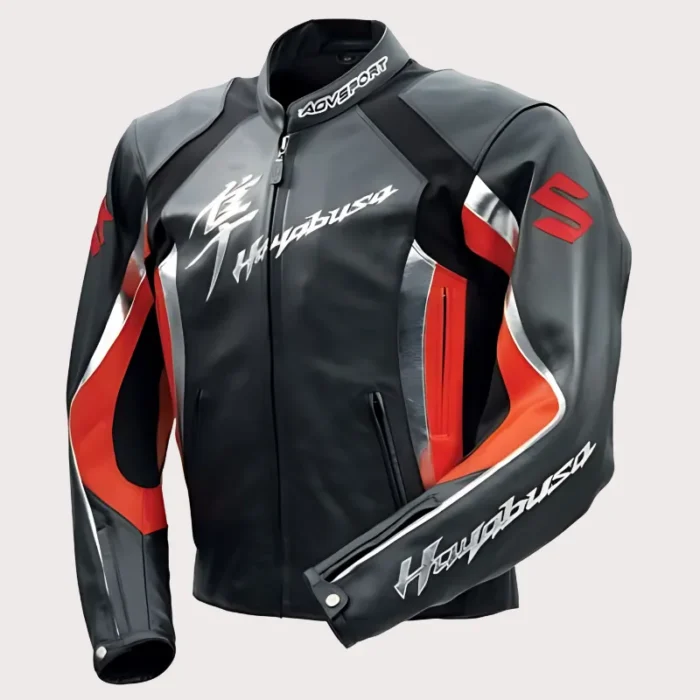Suzuki Hayabusa Motorcycle Leather Red Racing Jacket