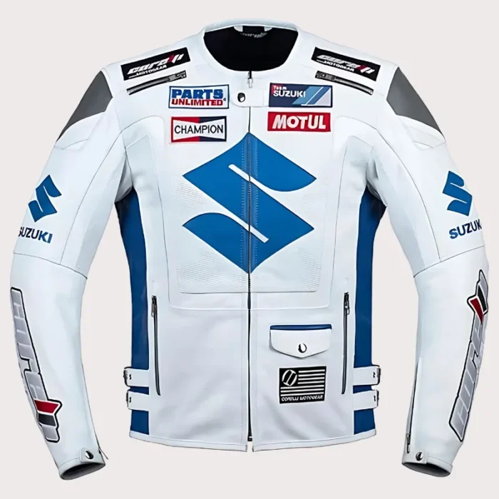 White Suzuki Motul Motorcycle Leather racing Jacket