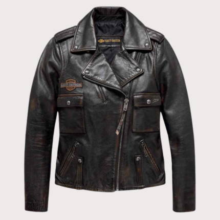 Women Harley Davidson Distressed Leather Biker Jacket