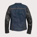 Womens Navy Denim Jacket with Leather Sleeves
