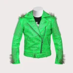 Men Green Studded leather jacket Green Punk Studded Jacket