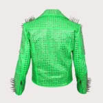 Men Green Studded leather jacket Green Punk Studded Jacket