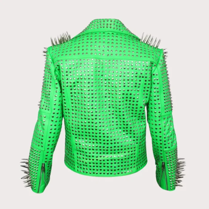 Men Green Studded leather jacket Green Punk Studded Jacket