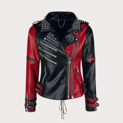Womens Handmade Punk Style Studded Leather Jacket