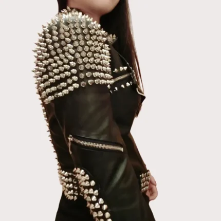 Handmade Women Black Studded Leather Jacket