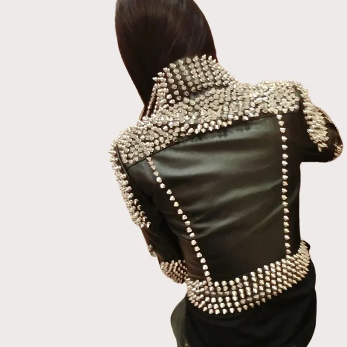 Handmade Women Black Studded Leather Jacket