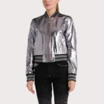 Lilac Metallic Bomber Studded Biker Jacket