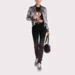 Lilac Metallic Bomber Studded Biker Jacket