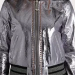 Lilac Metallic Bomber Studded Biker Jacket