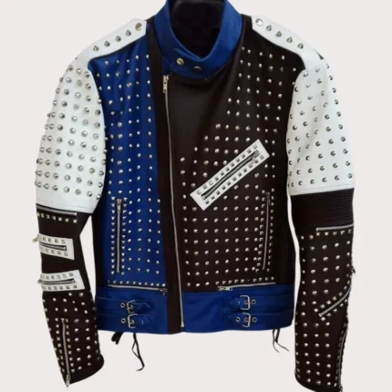 Made To Order Full Studded Biker Leather Coat Jacket Multi Color Design