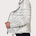 Men's White Biker Leather Jacket Belt with Silver Studs