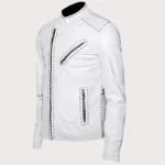 Mens White Classic Brando Studded Leather Jacket