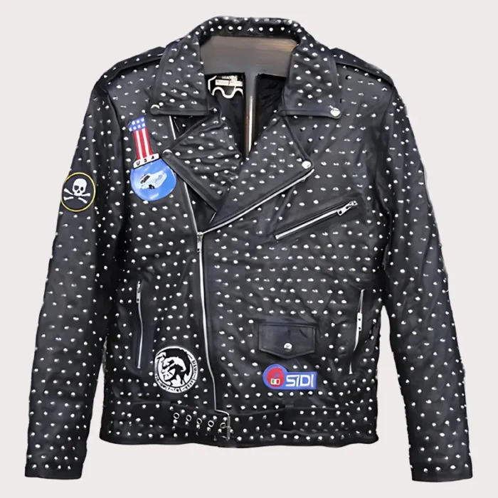 New Designer Full Studded Leather Jacket for Men With Embroidery Patch