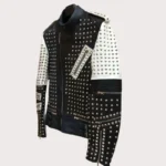 New Handmade Men's Black and white Fashion Studded Punk Style Stylish Jacket