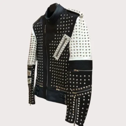 New Handmade Men's Black and white Fashion Studded Punk Style Stylish Jacket