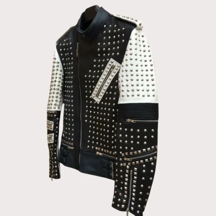 New Handmade Men's Black and white Fashion Studded Punk Style Stylish Jacket