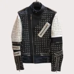 New Handmade Men's Black and white Fashion Studded Punk Style Stylish Jacket
