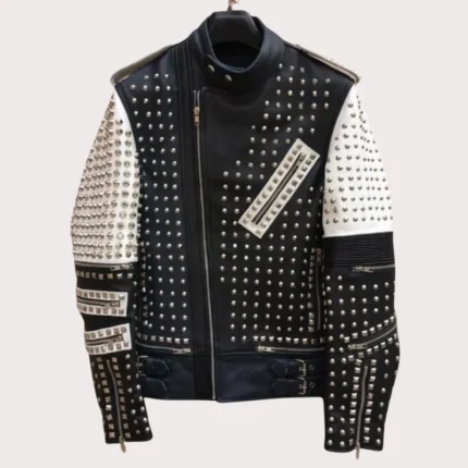 New Handmade Men's Black and white Fashion Studded Punk Style Stylish Jacket