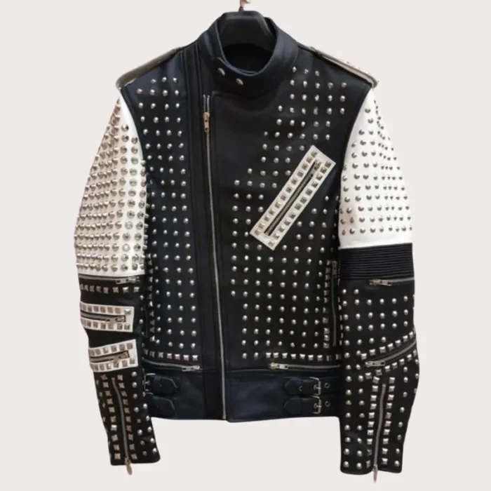 New Handmade Men's Black and white Fashion Studded Punk Style Stylish Jacket