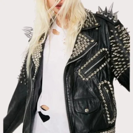 New Handmade Women's Black Fashion Studded Punk Style Leather Stylish Jacket